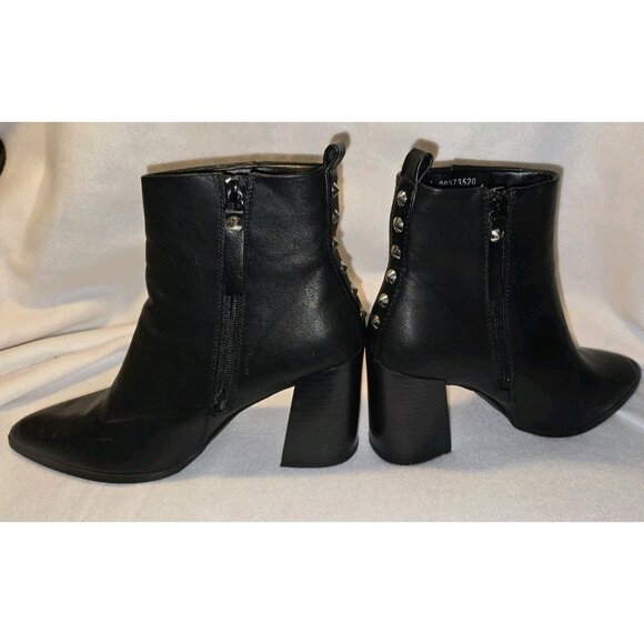 Forever 21 Black Leather Ankle Boots With Studs Size 7.5 Zip Chunky Heel - Picture 3 of 10